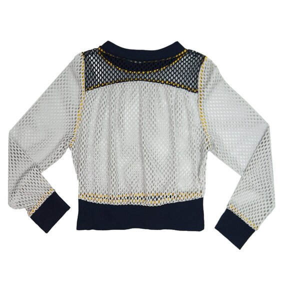 Katharine Kidd Gray Navy Fish Net Mesh Long Sleeve Athletic Athleisure Top Sz M - Picture 2 of 8